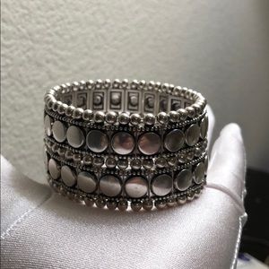 Silver alloy double row Bracelet Elastic bangle